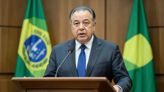 Imagem gerada por IA: Lula fala em uma coletiva de imprensa após a vitória eleitoral.