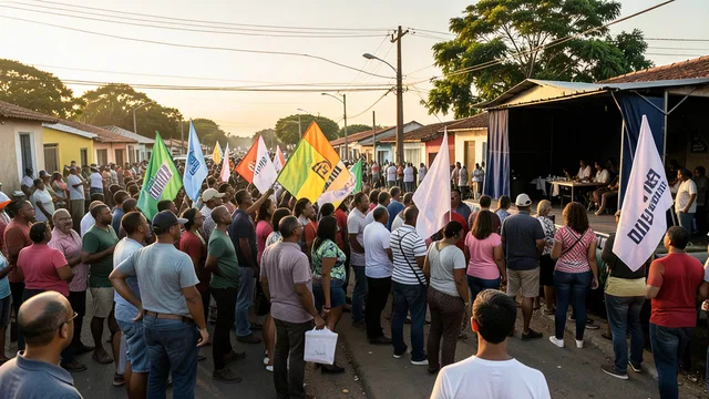 Apoiadores reunidos em um ato político de campanha em uma rua do Nordeste.