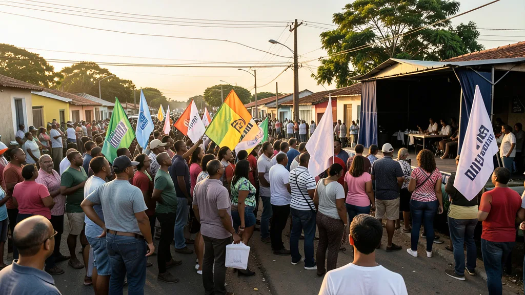 Apoiadores reunidos em um ato político de campanha em uma rua do Nordeste.