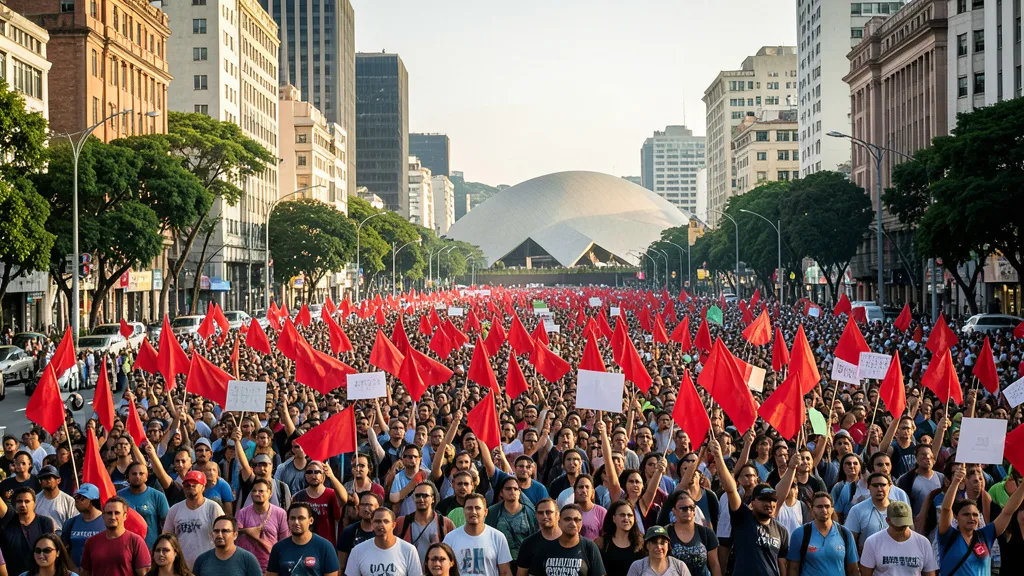 Imagem gerada por IA: Multidão participa de ato político na avenida Paulista, em São Paulo.
