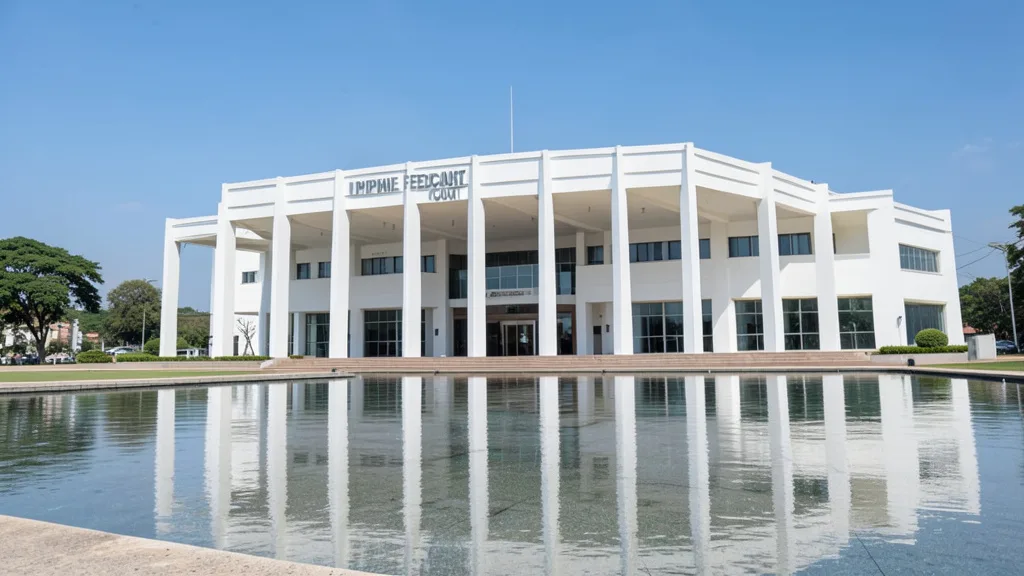 Imagem gerada por IA: Edifício do Supremo Tribunal Federal em Brasília, visto de frente sob a luz do dia.