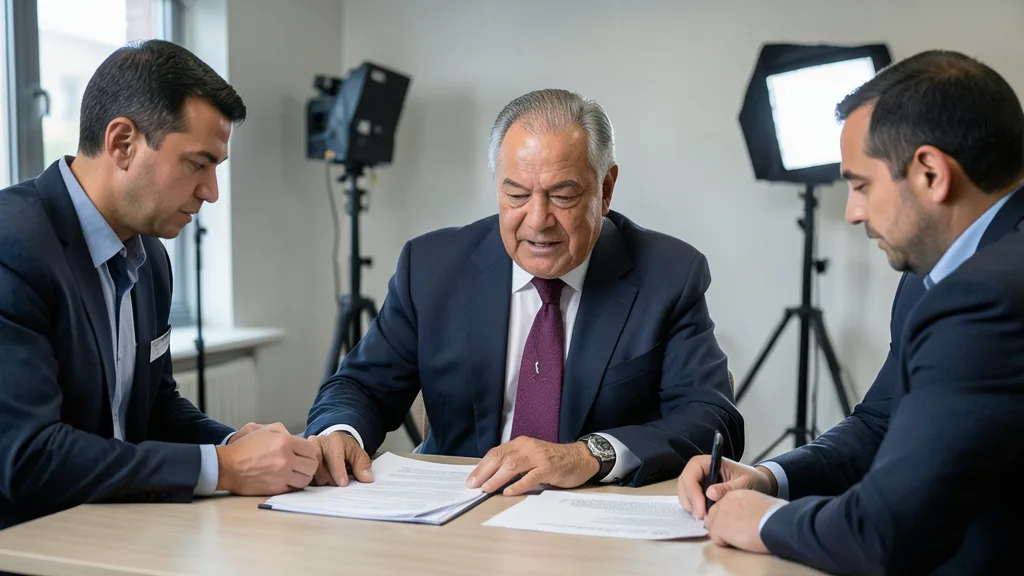 Imagem gerada por IA: Lula revisa papéis de preparação para um debate em um escritório de campanha.