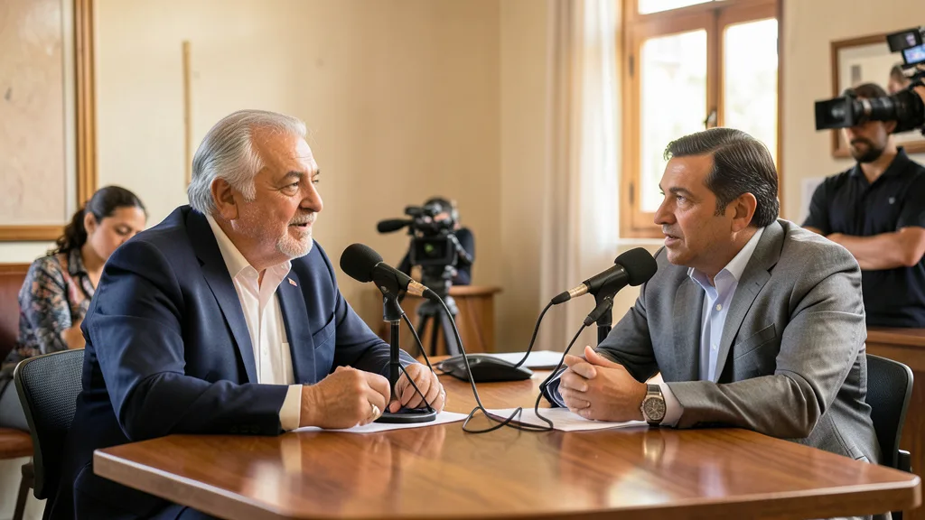 Imagem gerada por IA: Lula e André Janones participam de uma transmissão ao vivo em um estúdio.