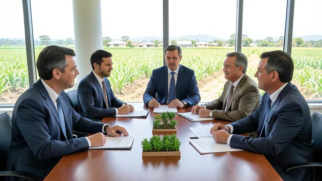 Imagem gerada por IA: Representantes do governo e do agronegócio se reúnem para discutir temas do setor.