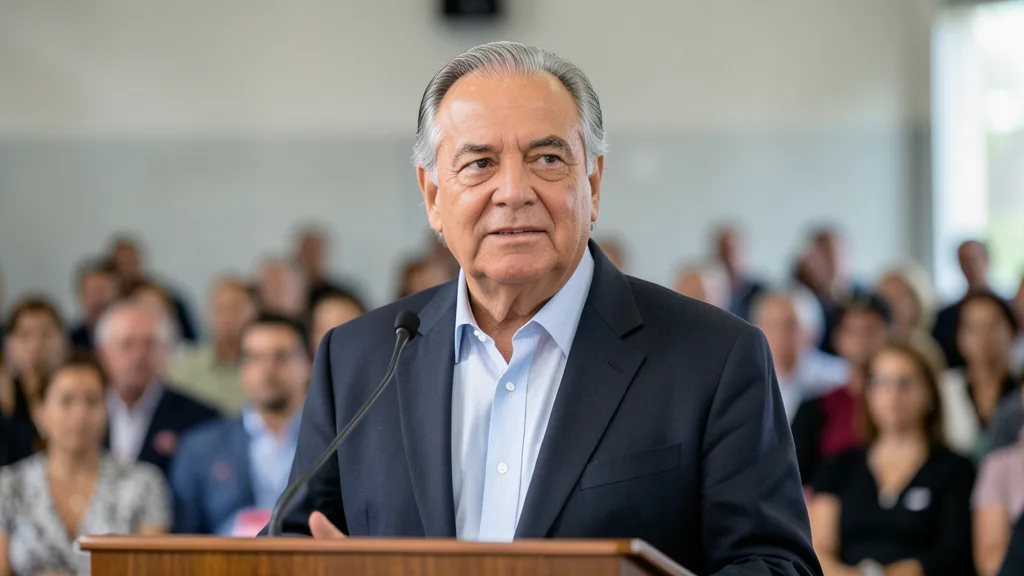 Imagem gerada por IA: Lula em um evento público, diante de um microfone e de uma plateia desfocada.