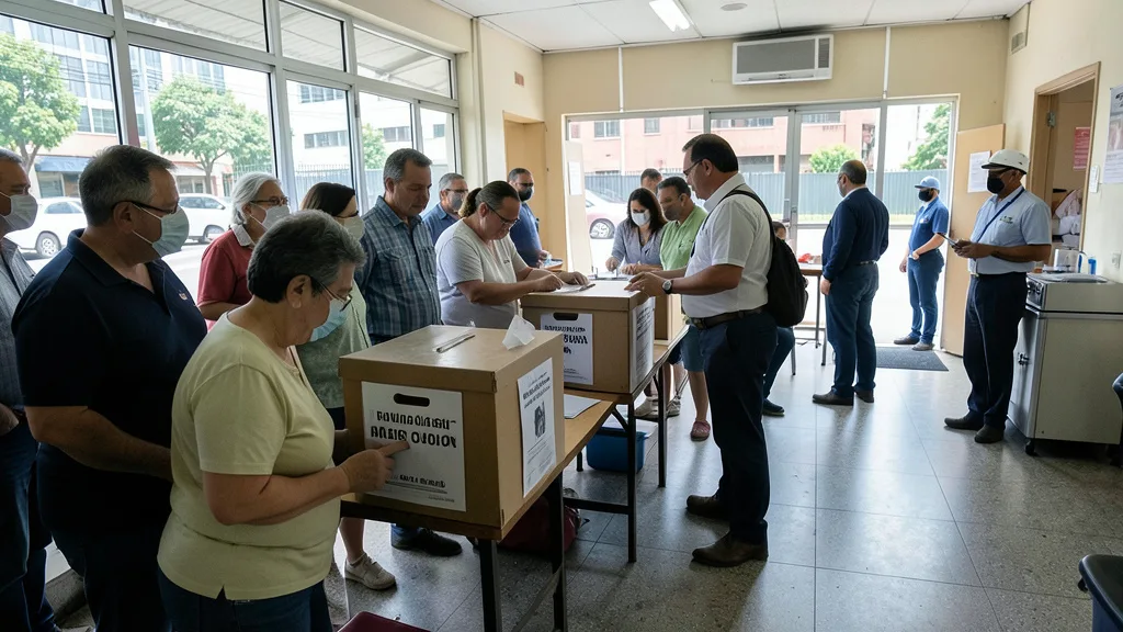 Imagem gerada por IA: Eleitores aguardam para votar em uma seção eleitoral de São Paulo.