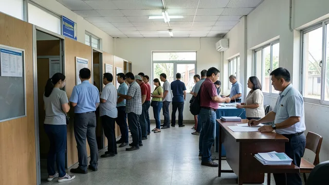 Imagem gerada por IA: Eleitores votam em uma seção eleitoral brasileira na China.