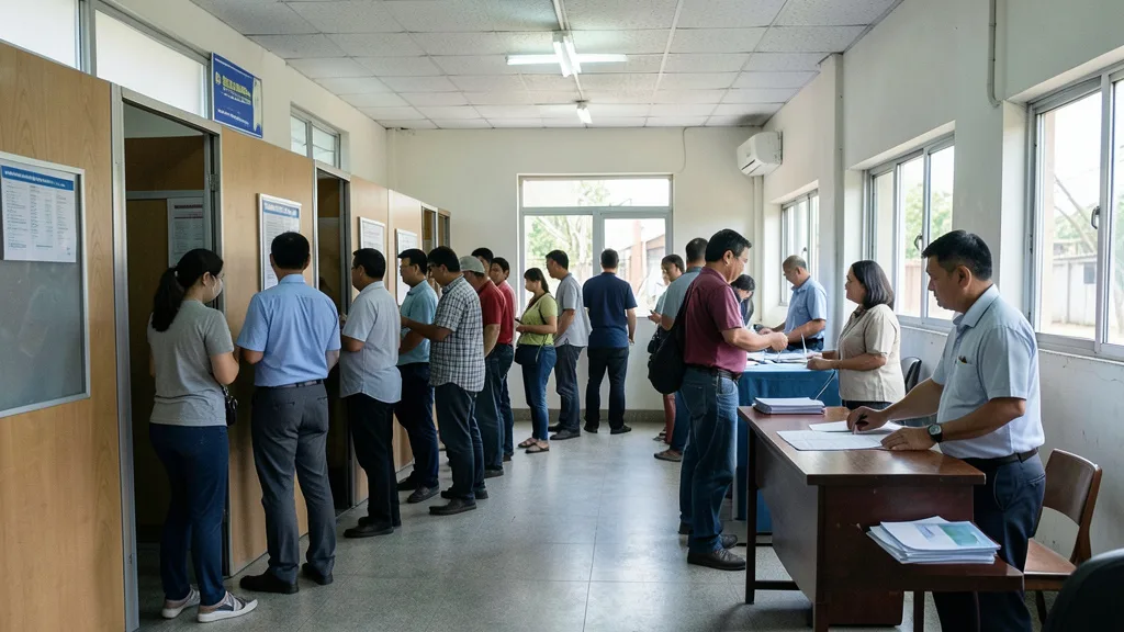 Imagem gerada por IA: Eleitores votam em uma seção eleitoral brasileira na China.