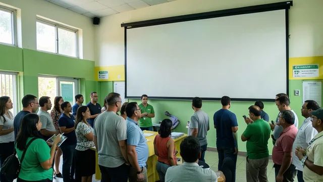 Imagem gerada por IA: Apoiadores acompanham a apuração de uma eleição em um espaço público.