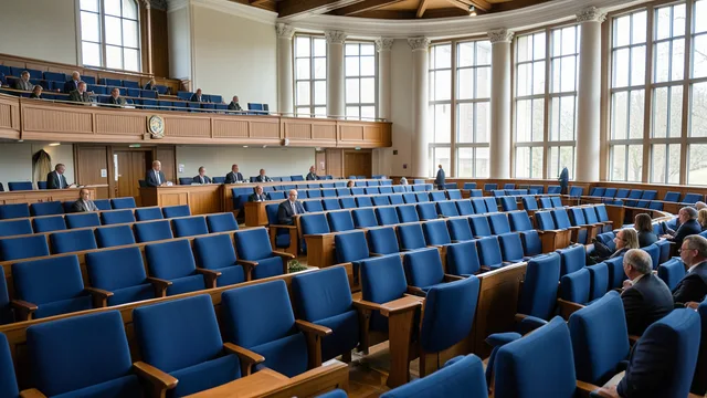Imagem gerada por IA: Plenário do Parlamento sueco durante as negociações para formar um governo.