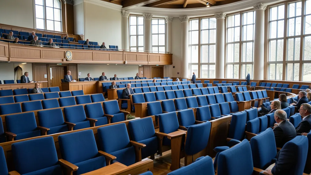 Imagem gerada por IA: Plenário do Parlamento sueco durante as negociações para formar um governo.