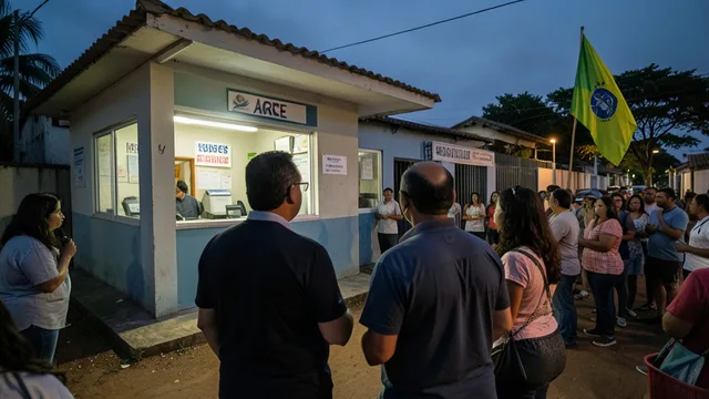 Imagem gerada por IA: Candidatos cumprimentam apoiadores durante evento político no Acre.