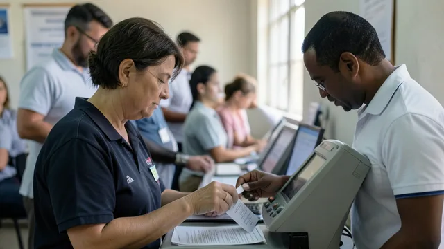 Imagem gerada por IA: Eleitor vota em uma urna eletrônica em uma seção eleitoral.