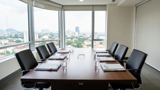 Imagem gerada por IA: Sala de reuniões preparada para um encontro entre políticos e representantes do mercado financeiro.