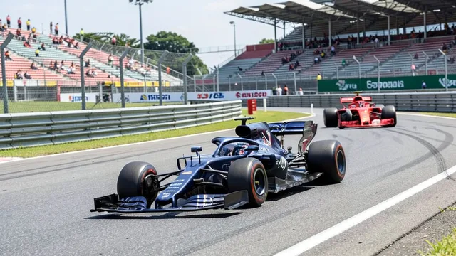 Carros de corrida fazem uma curva no circuito de Sepang durante a classificação do GP do Bahrein.