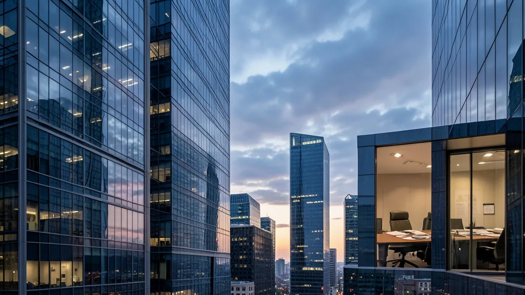 Edifícios de um centro financeiro sob céu nublado, representando uma captação adiada no mercado internacional.