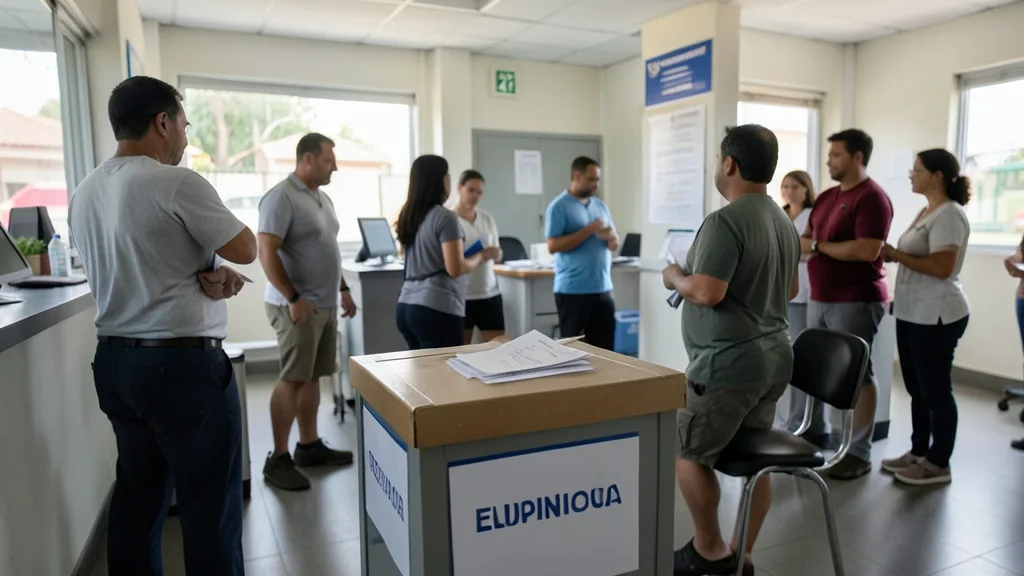Imagem gerada por IA: Urna eletrônica em uma seção eleitoral, com eleitores ao fundo.