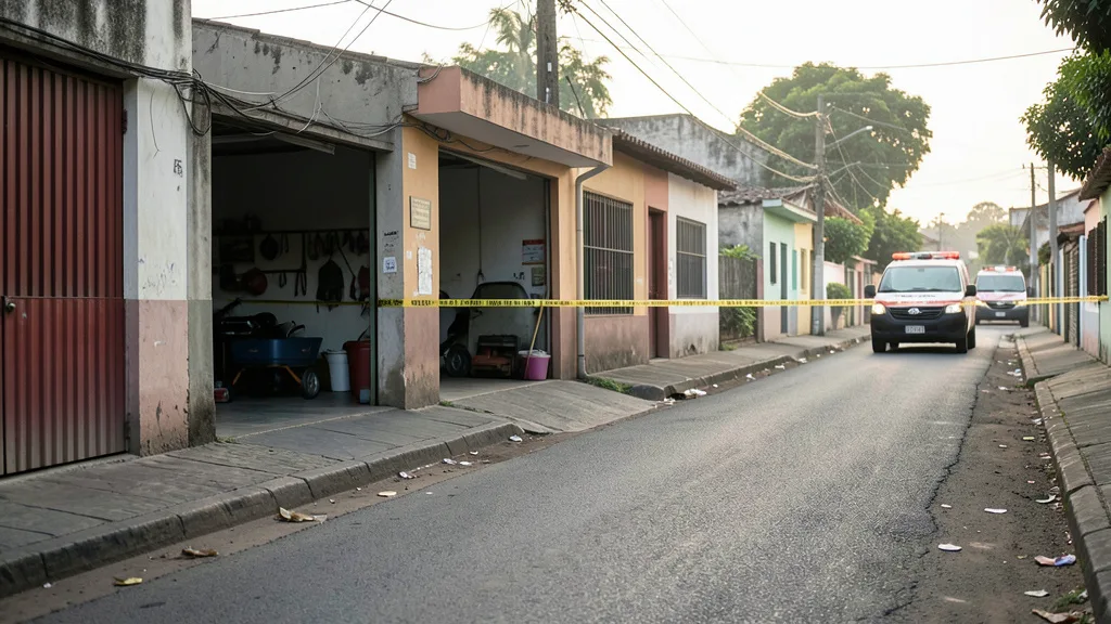 Imagem gerada por IA: Rua de Salvador próxima a uma oficina, isolada para investigação policial.