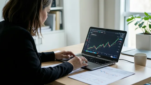 Imagem gerada por IA: Analista financeiro consulta documentos e um computador em um escritório.
