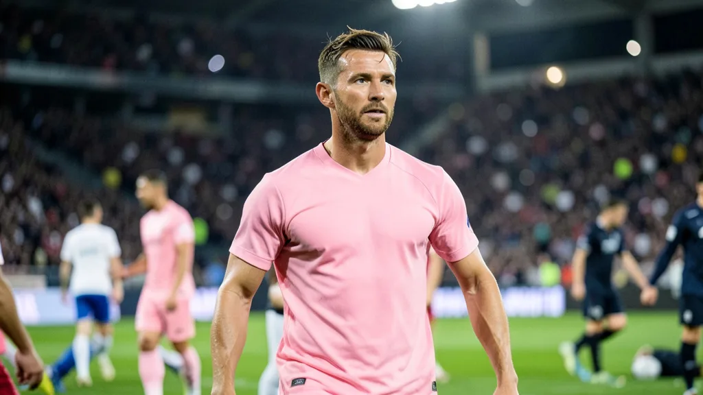 Imagem gerada por IA: Lionel Messi se aquece no campo antes de uma partida de futebol.