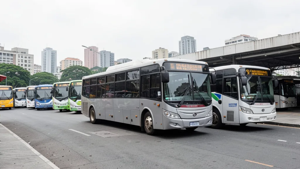 Imagem gerada por IA: Ônibus estacionado em uma garagem de transporte público em São Paulo.