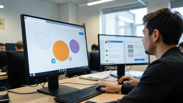 Imagem gerada por IA: Profissional analisa publicações em uma tela de moderação de conteúdo digital.
