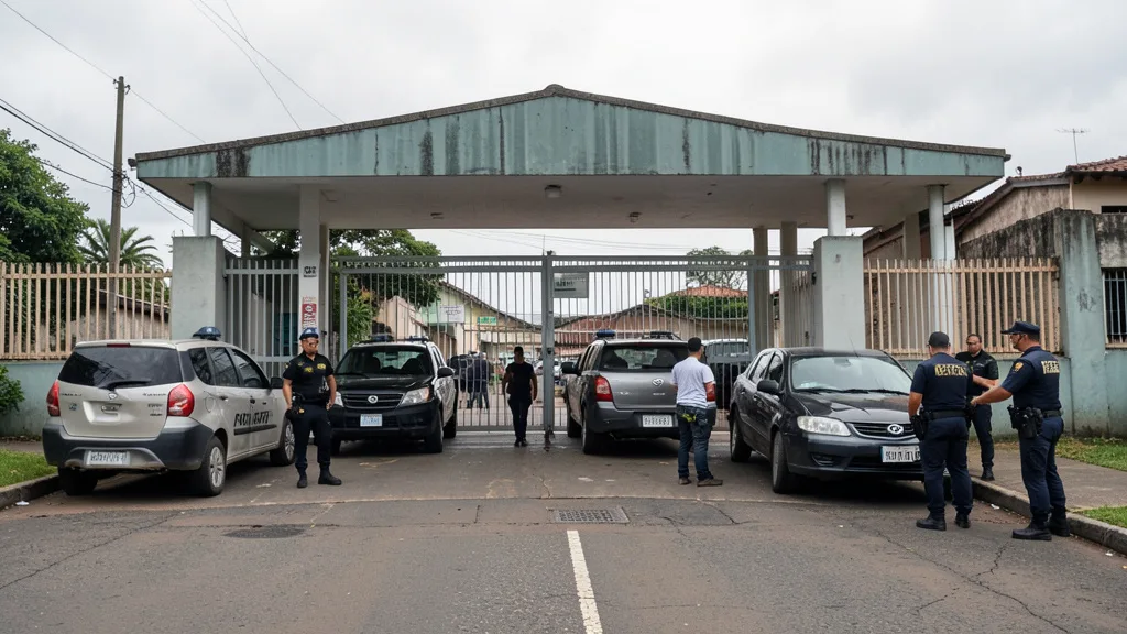 Imagem gerada por IA: Policiais fazem buscas nas proximidades de uma cadeia pública em Mogi das Cruzes.
