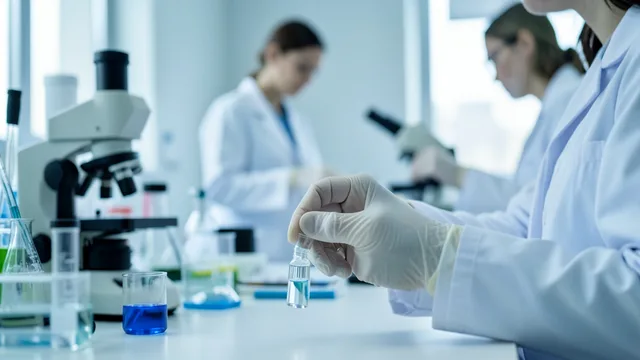 Imagem gerada por IA: Pesquisador prepara uma amostra em laboratório de oncologia.
