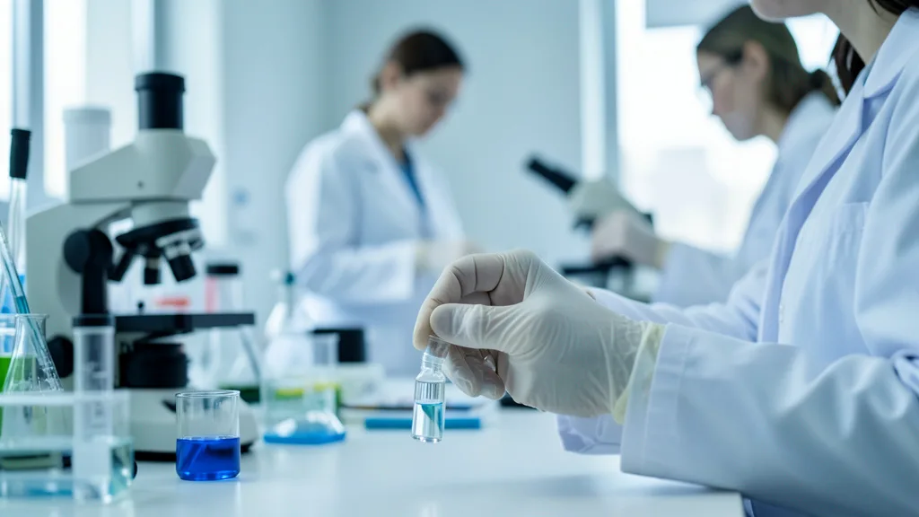 Imagem gerada por IA: Pesquisador prepara uma amostra em laboratório de oncologia.