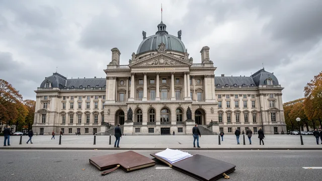 Imagem gerada por IA: Prédio da Assembleia Nacional francesa em Paris sob céu nublado.