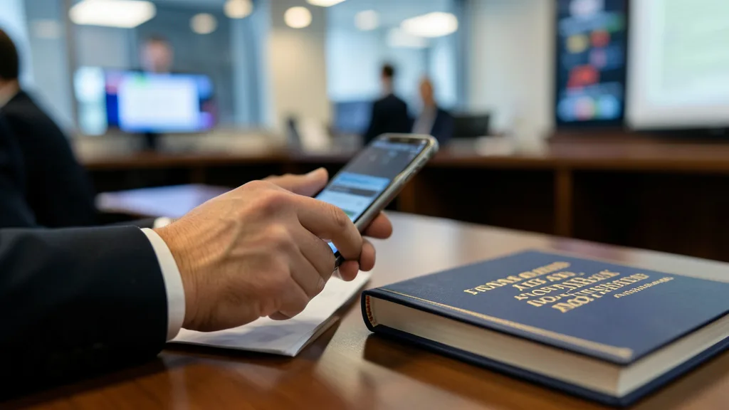 Imagem gerada por IA: Celular com mensagens desfocadas ao lado de um caderno e de um livro sobre a Constituição.