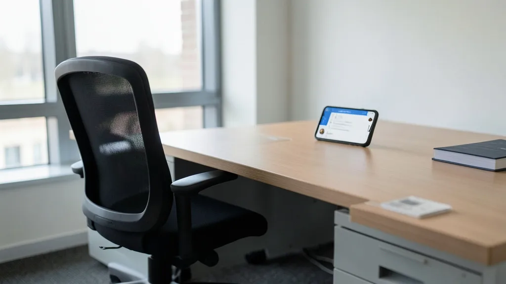 Imagem gerada por IA: Mesa de escritório com um celular, em referência a denúncias de assédio eleitoral no trabalho.