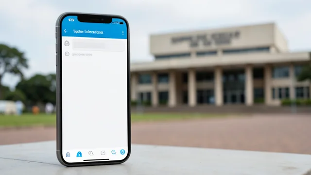 Imagem gerada por IA: Celular com interface genérica de mensagens diante de um prédio institucional em Brasília.