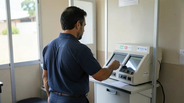 Eleitor usa uma urna eletrônica em uma seção de votação em Minas Gerais.