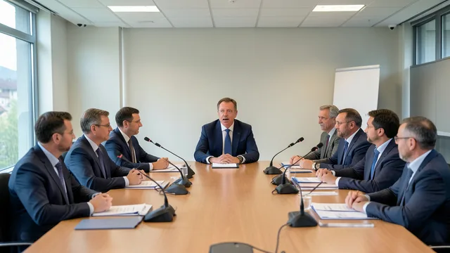 Imagem gerada por IA: Dirigentes participam de uma reunião sobre a eleição e a gestão da Fifa.