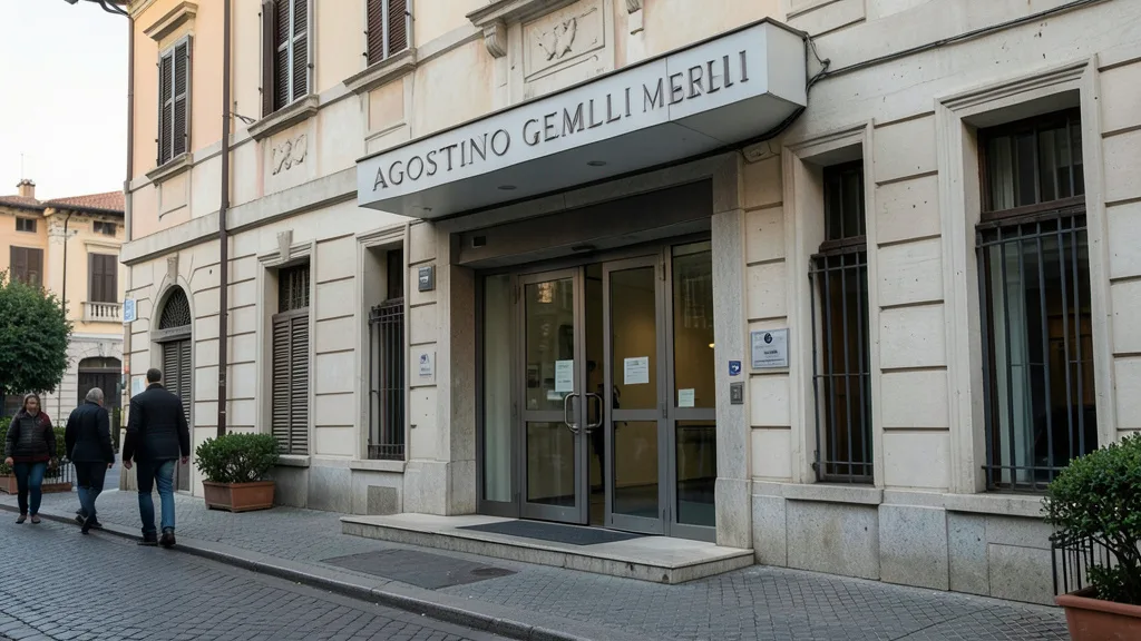 Imagem gerada por IA: Exterior do hospital Agostino Gemelli, em Roma, onde o papa está internado.