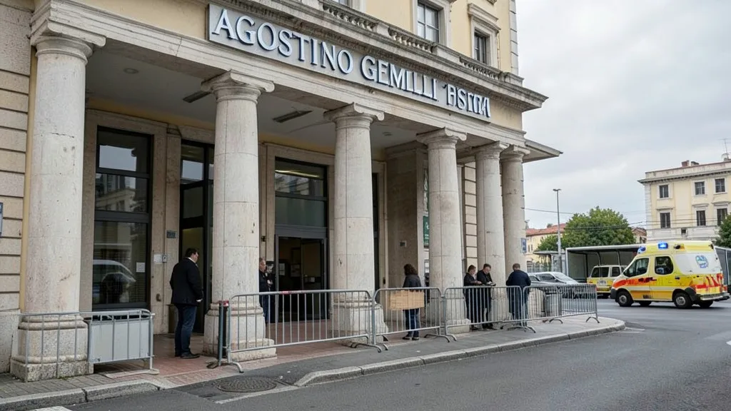 Imagem gerada por IA: Entrada do Hospital Gemelli, em Roma, onde o papa Leão XIV foi operado.