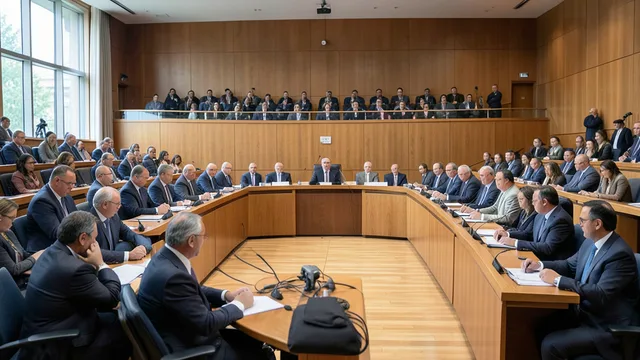 Imagem gerada por IA: Plenário do Senado durante uma sessão de debates sobre a PEC da escala 6x1.