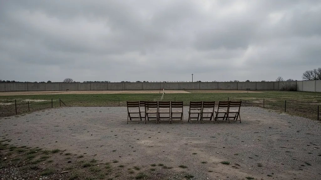 Imagem gerada por IA: Área vazia em uma base militar no Texas, sob céu nublado.