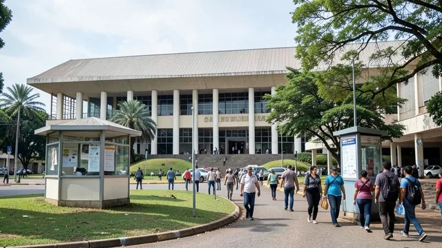 Eleitores passam por um espaço de informação eleitoral em Curitiba, em imagem que representa a disputa ao Senado no Paraná.