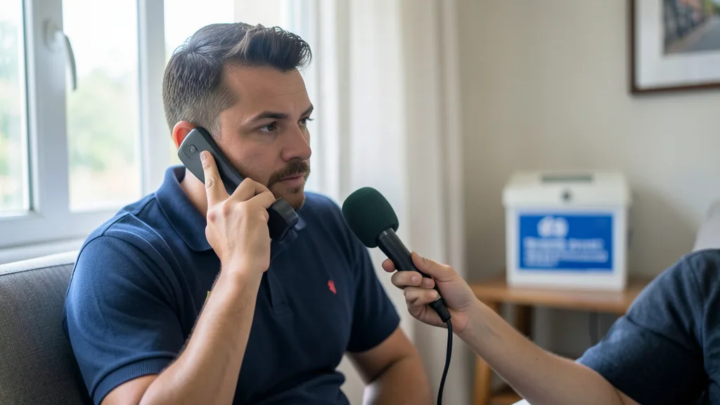 Imagem gerada por IA: Eleitor participa de uma entrevista por telefone sobre a disputa presidencial.