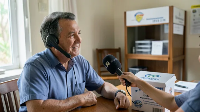 Imagem gerada por IA: Eleitor participa de uma entrevista por telefone sobre intenção de voto.