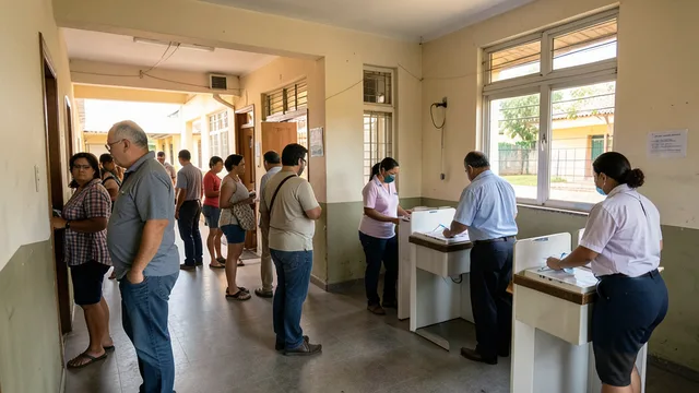 Eleitores chegam a uma escola preparada como local de votação na Bahia.