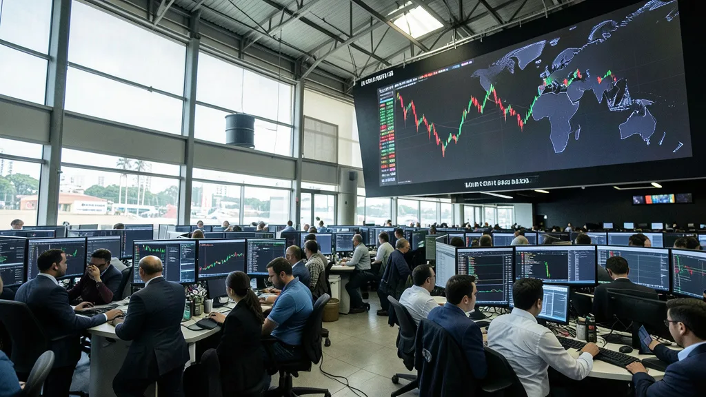 Operadores acompanham as oscilações do mercado financeiro em uma bolsa de valores.