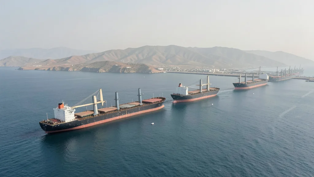 Imagem gerada por IA: Navios-tanque aguardam em águas próximas ao estreito de Hormuz.