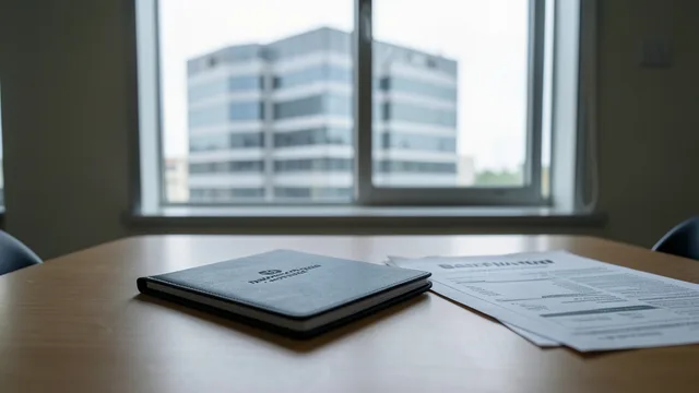 Imagem gerada por IA: Documentos sobre uma mesa diante de um prédio institucional desfocado, em referência à investigação do Banco Master.