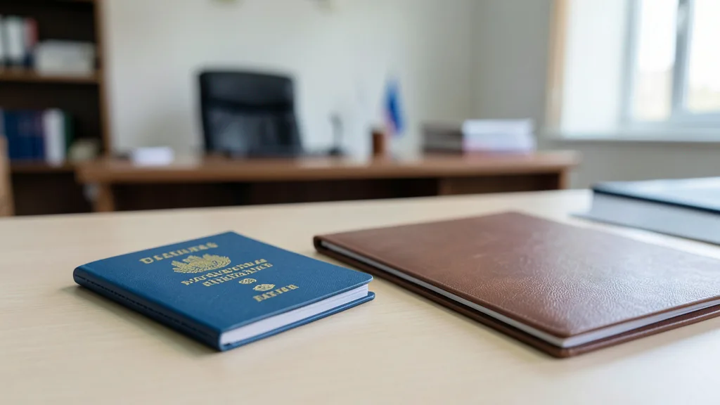 Imagem gerada por IA: Passaporte sobre uma mesa em um ambiente de escritório público.