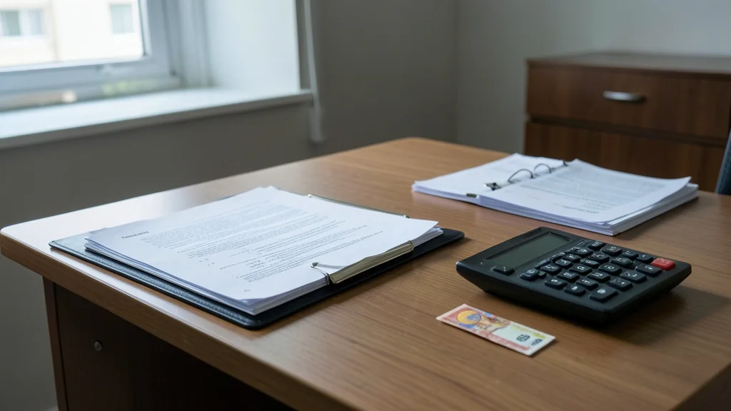 Imagem gerada por IA: Documentos e uma calculadora sobre uma mesa representam a investigação de uma licitação pública.