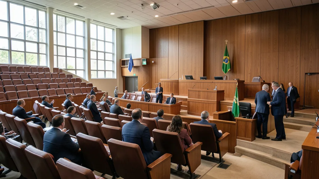 Imagem gerada por IA: Plenário da Câmara dos Deputados com parlamentares conversando ao fundo.