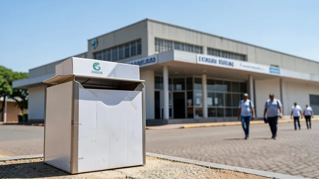 Imagem gerada por IA: Urna eleitoral diante de um prédio da Justiça Eleitoral.